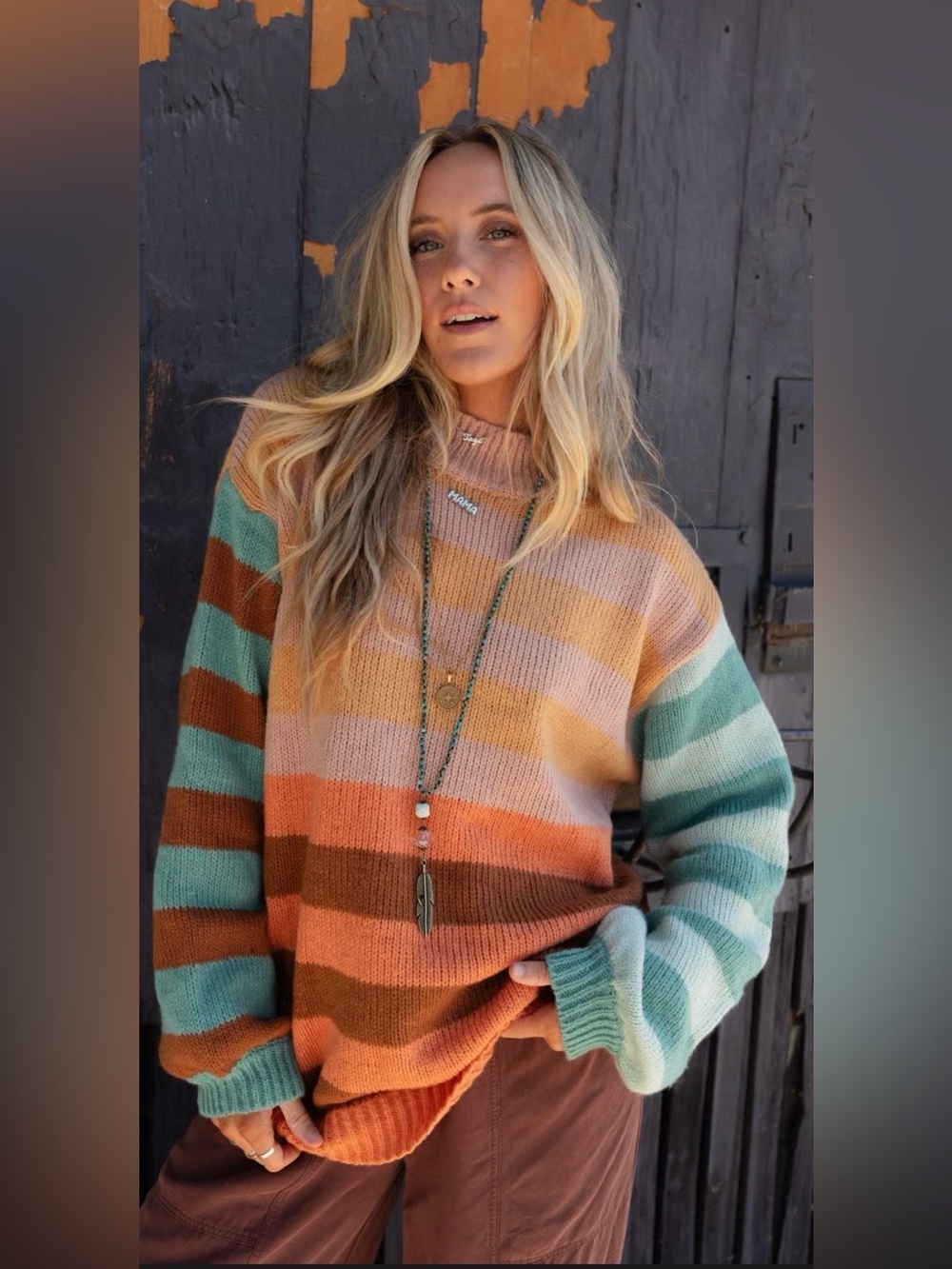 Three Bird Nest It’s a Win Striped Oversized Sweater Size Small EUC